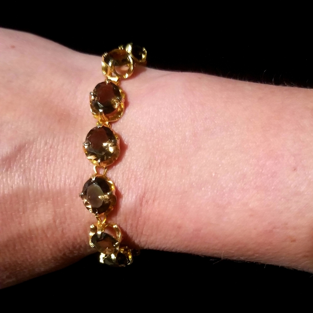 Genuine Smokey Quartz and Gold Plate Bracelet - Picture 2 of 8